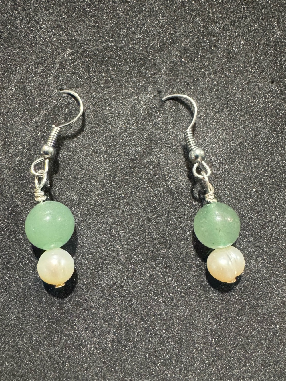 Handmade Green Aventurine and freshwater Pearl Drop Earrings